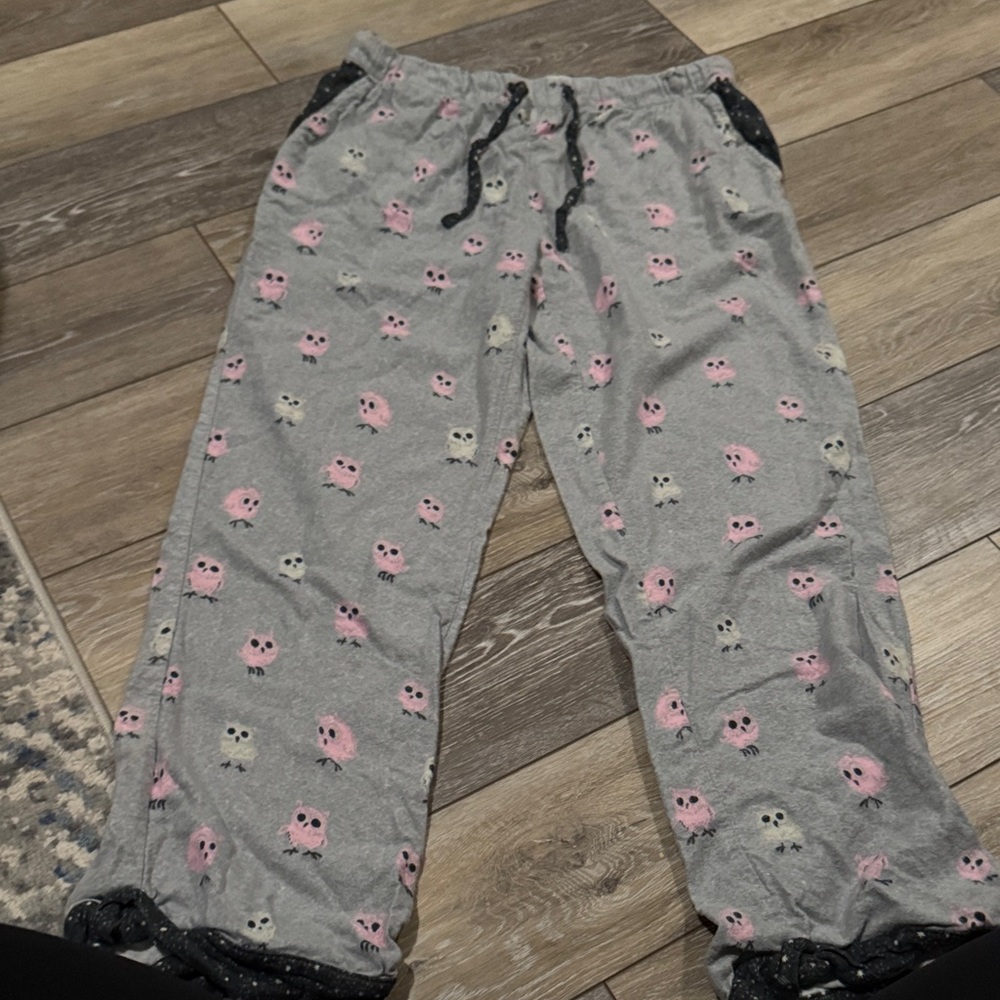 Munki Munki Gray Pajama Bottoms with Pink Owl Print